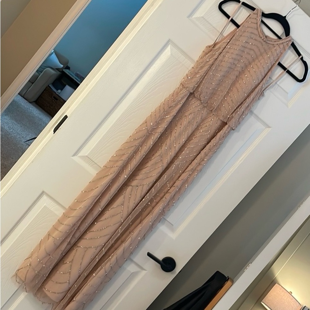 Adrianna Papell gown nude/champagne/blush with sequins.